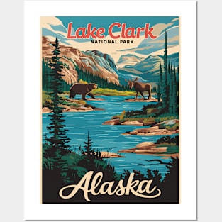 Lake Clark Alaska Predators Vintage Travel Poster Posters and Art